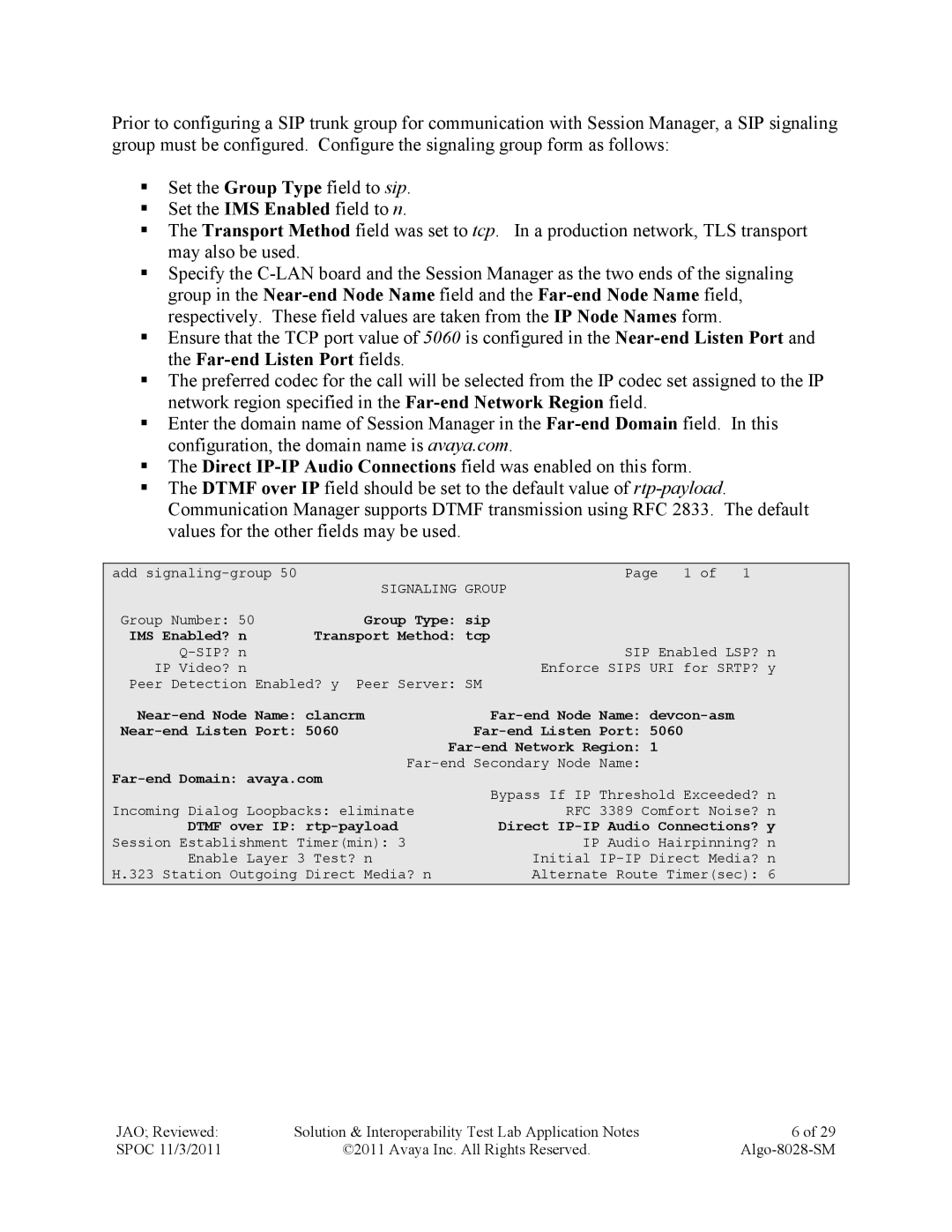 Avaya ALGO-8028-SM manual Group Type Sip IMS Enabled? Transport Method Tcp 