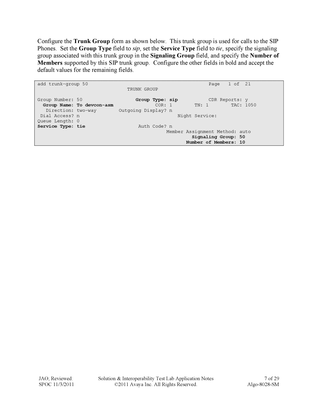 Avaya ALGO-8028-SM manual Group Type sip 