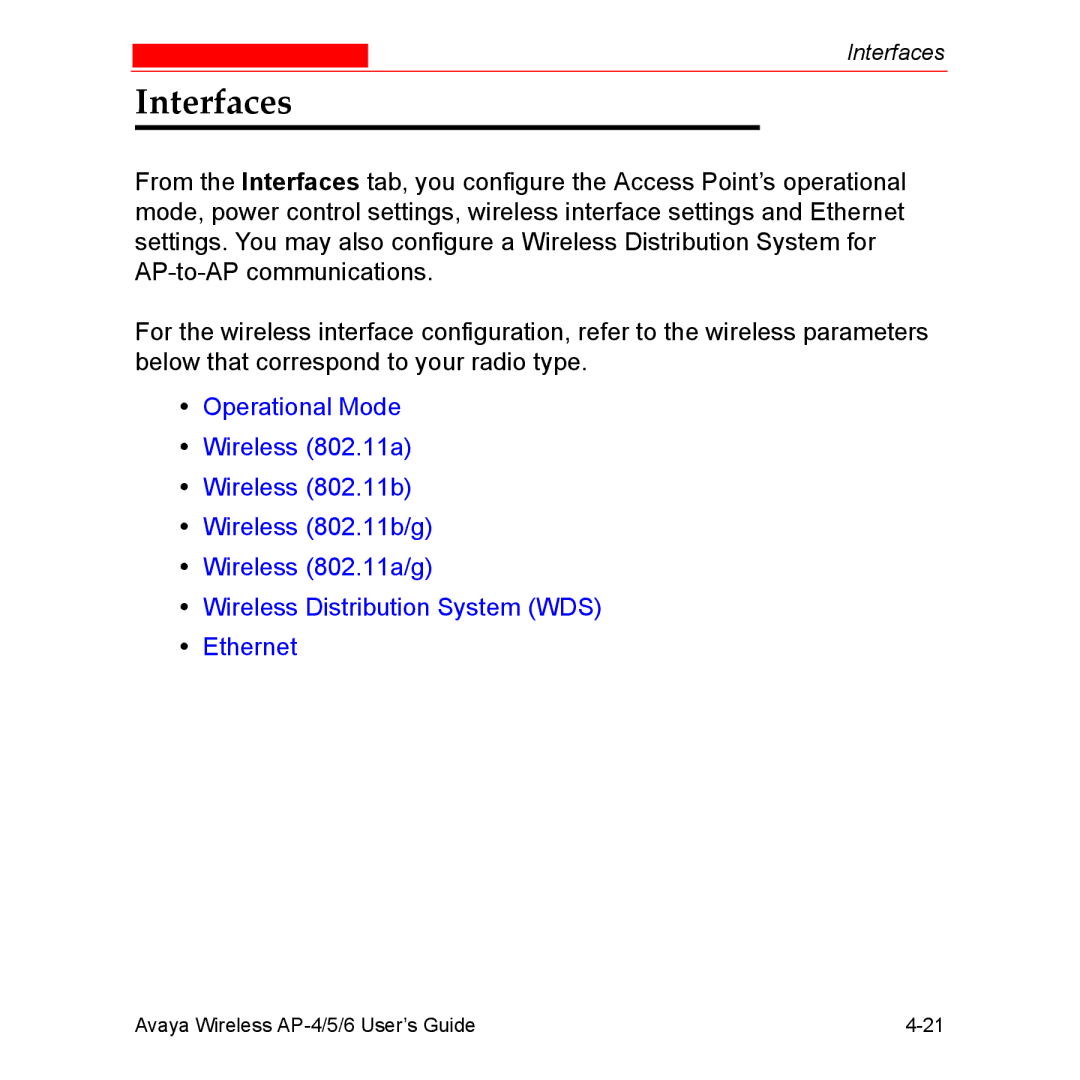 Avaya AP-5, AP-4, AP-6 manual Interfaces 