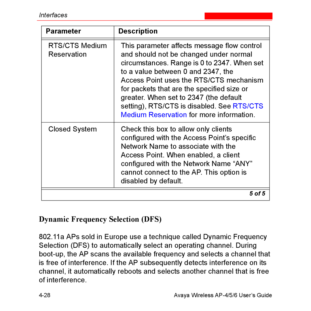 Avaya AP-4, AP-6, AP-5 manual Dynamic Frequency Selection DFS 