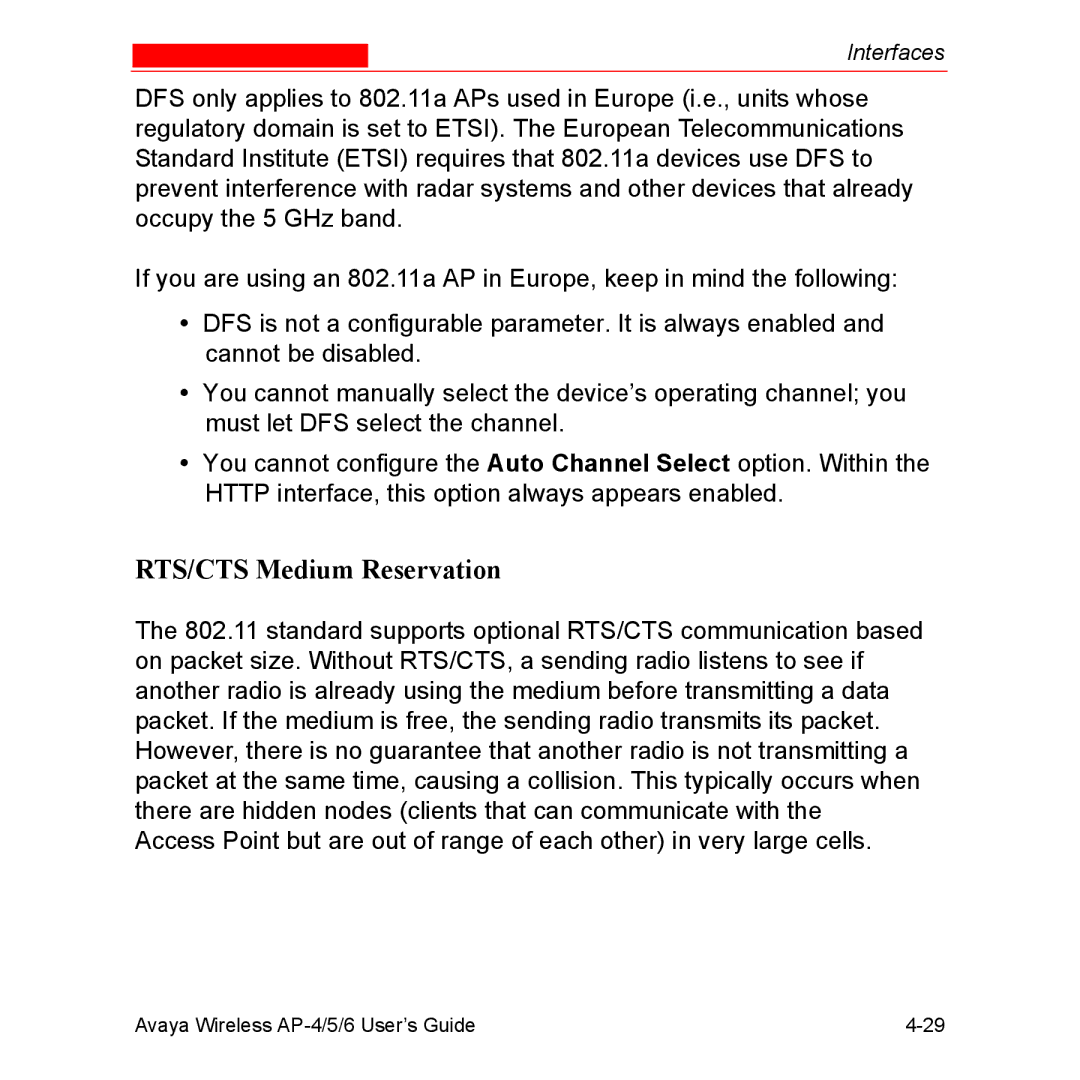 Avaya AP-6, AP-4, AP-5 manual RTS/CTS Medium Reservation 