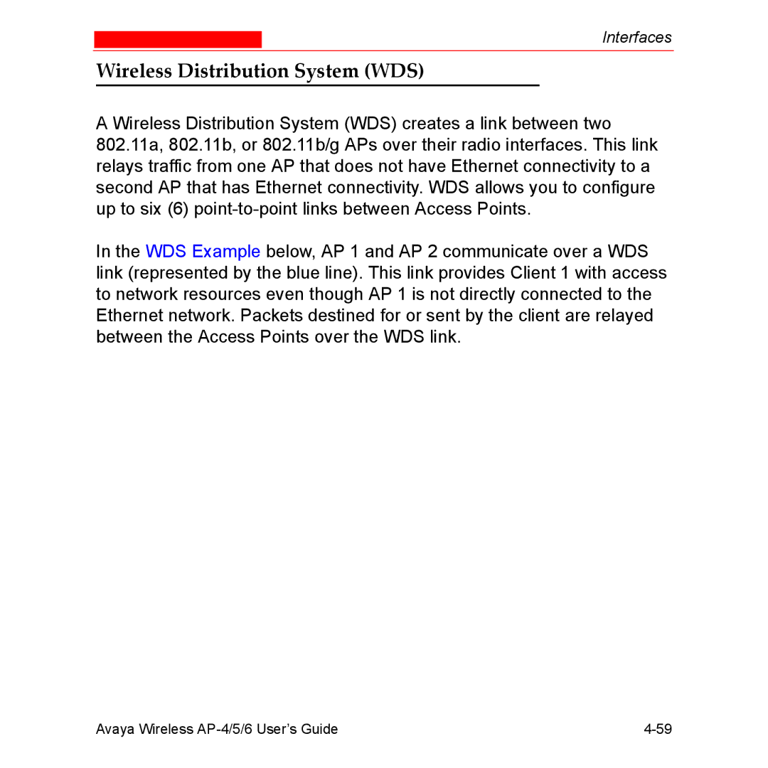 Avaya AP-6, AP-4, AP-5 manual Wireless Distribution System WDS 