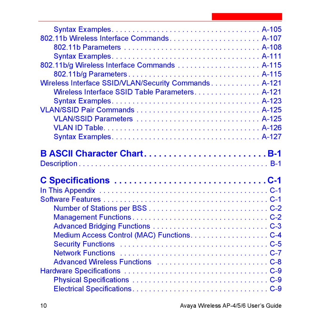 Avaya AP-6, AP-5 manual Avaya Wireless AP-4/5/6 User’s Guide 