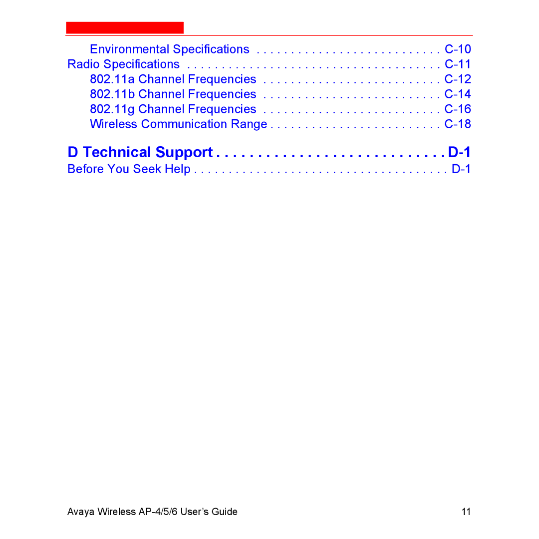 Avaya AP-5, AP-6 manual Avaya Wireless AP-4/5/6 User’s Guide 