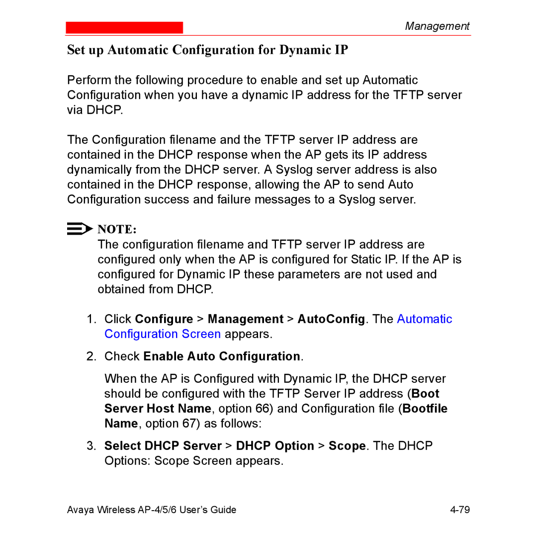 Avaya AP-4, AP-6, AP-5 manual Set up Automatic Configuration for Dynamic IP 