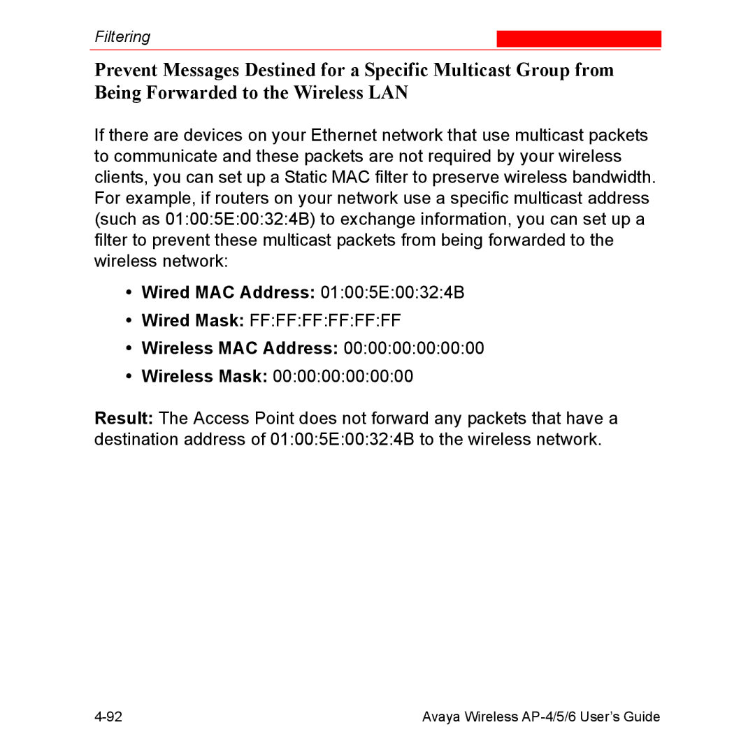 Avaya AP-6, AP-4, AP-5 manual Wired MAC Address 01005E00324B 