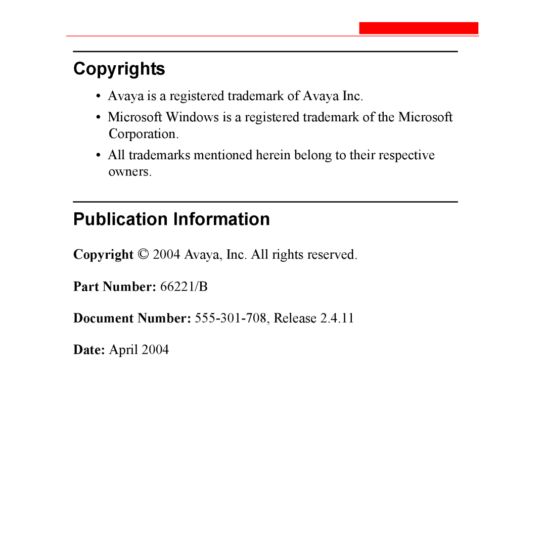 Avaya AP-5, AP-4, AP-6 manual Copyrights, Part Number 66221/B 