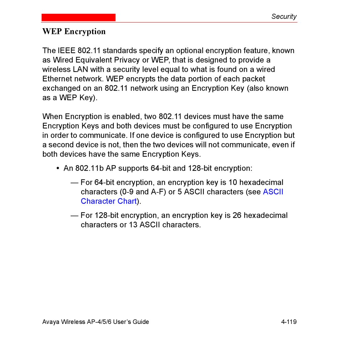 Avaya AP-6, AP-4, AP-5 manual WEP Encryption 