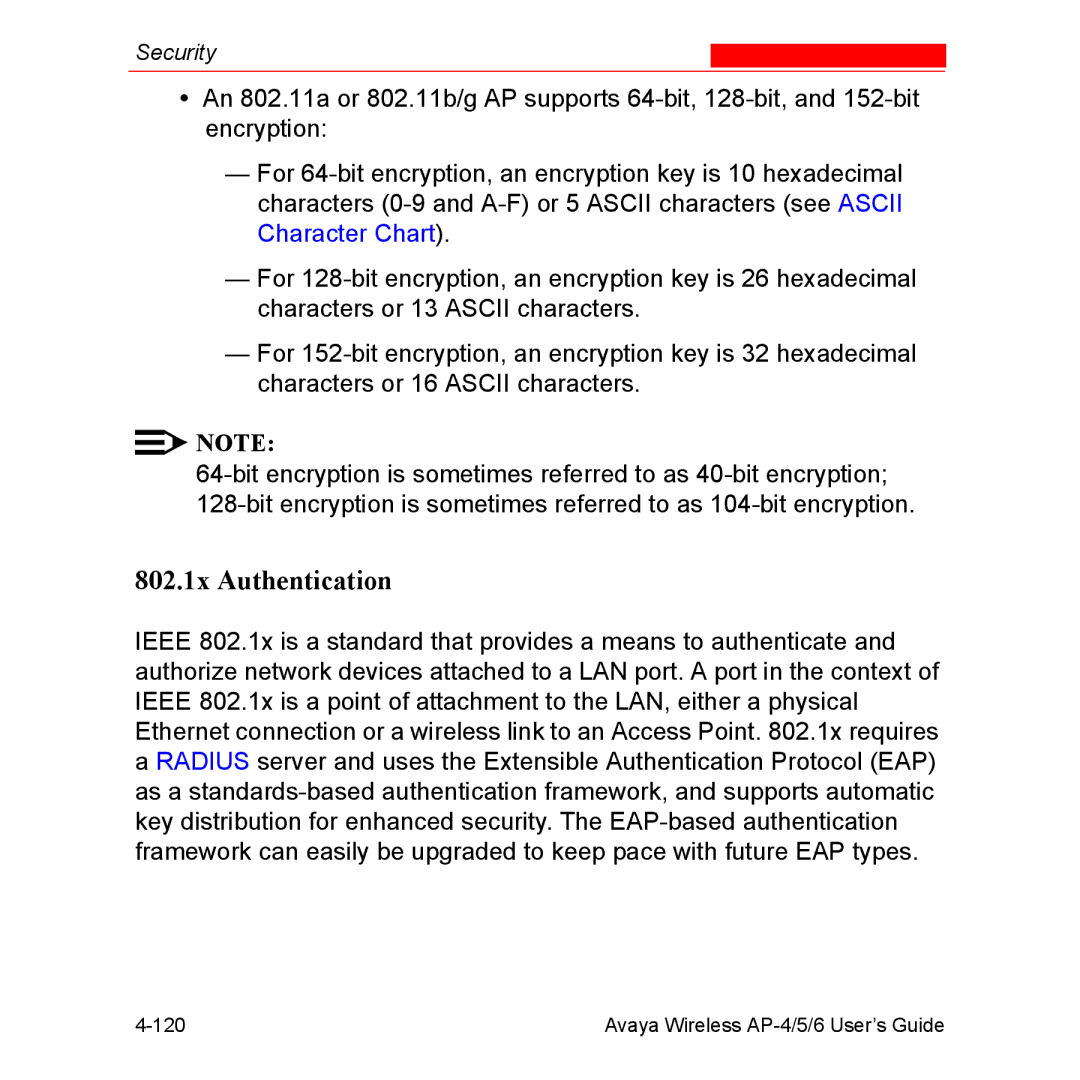 Avaya AP-5, AP-4, AP-6 manual 802.1x Authentication 