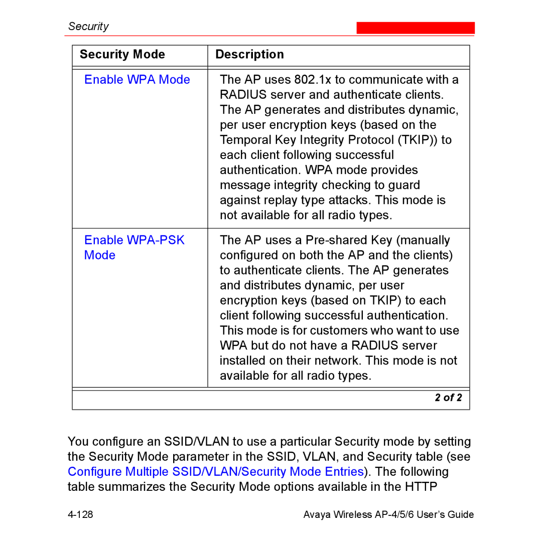 Avaya AP-6, AP-4, AP-5 manual Enable WPA-PSK 