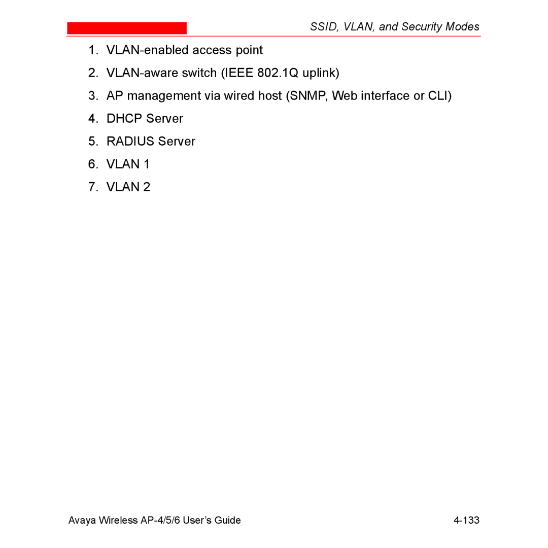 Avaya AP-6, AP-5 manual Avaya Wireless AP-4/5/6 User’s Guide 133 