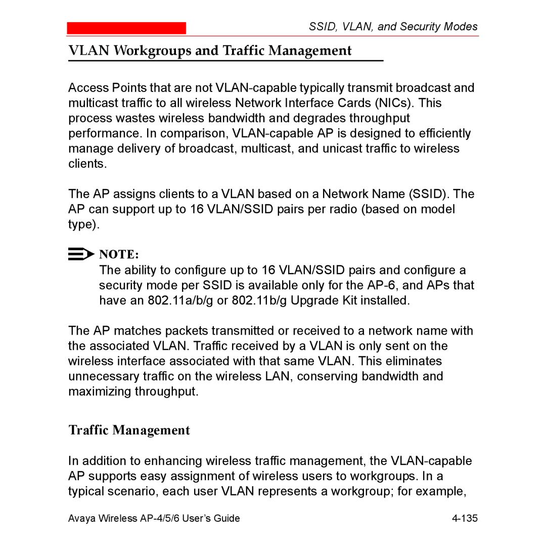 Avaya AP-5, AP-4, AP-6 manual Vlan Workgroups and Traffic Management 