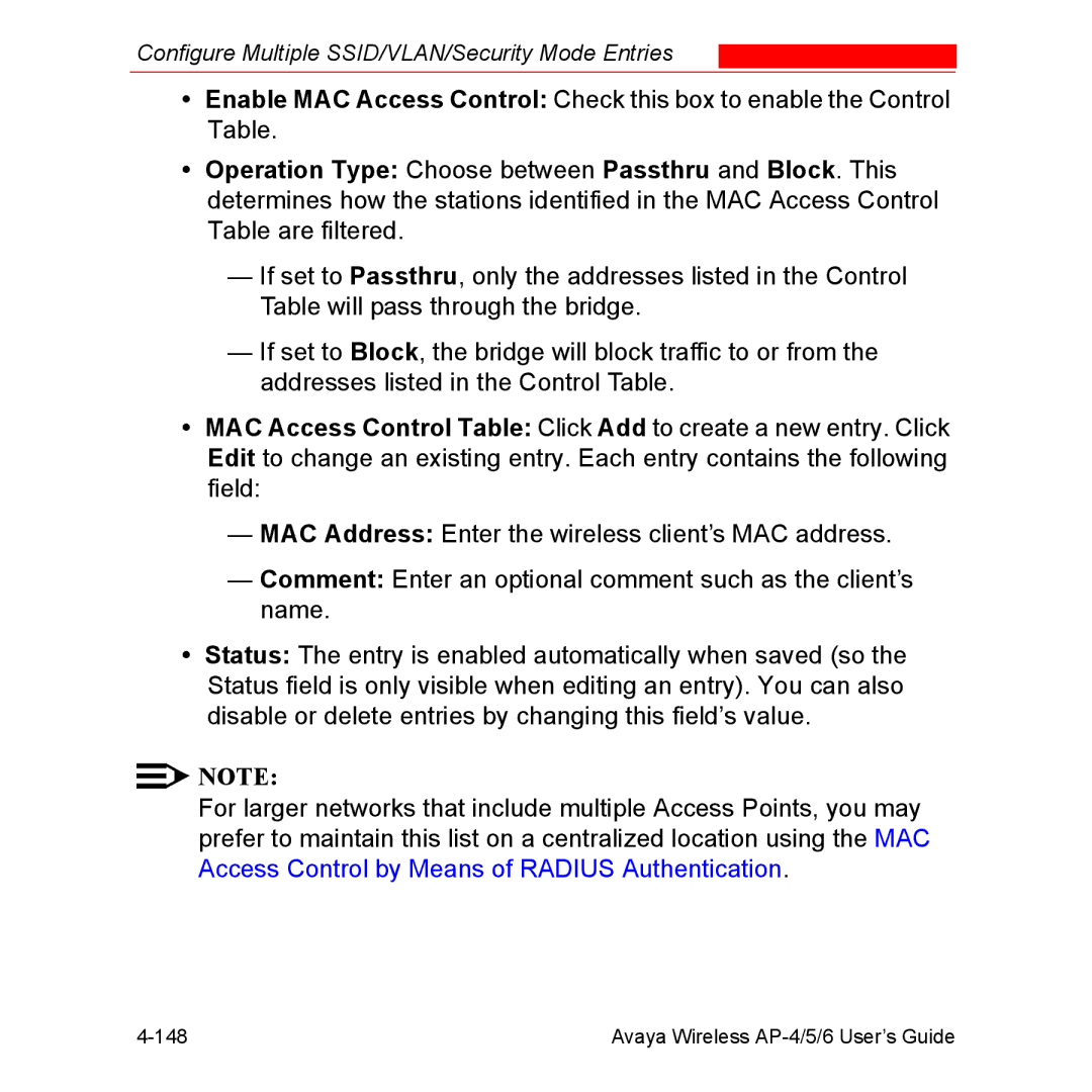 Avaya AP-6, AP-5 manual Avaya Wireless AP-4/5/6 User’s Guide 