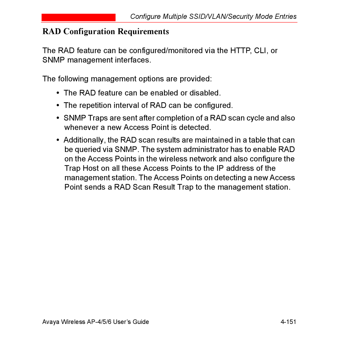 Avaya AP-4, AP-6, AP-5 manual RAD Configuration Requirements 