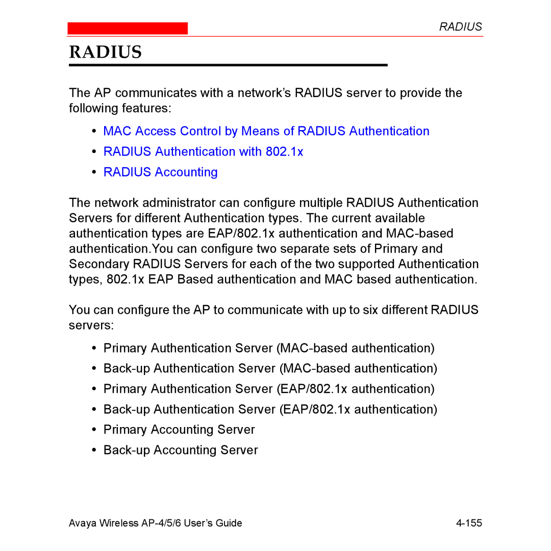 Avaya AP-6, AP-4, AP-5 manual Radius 