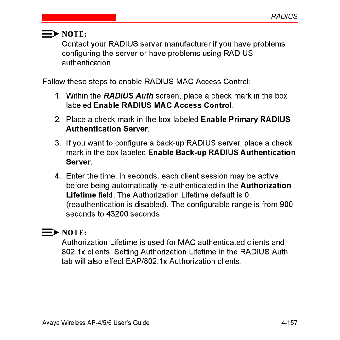 Avaya AP-6, AP-5 manual Avaya Wireless AP-4/5/6 User’s Guide 157 