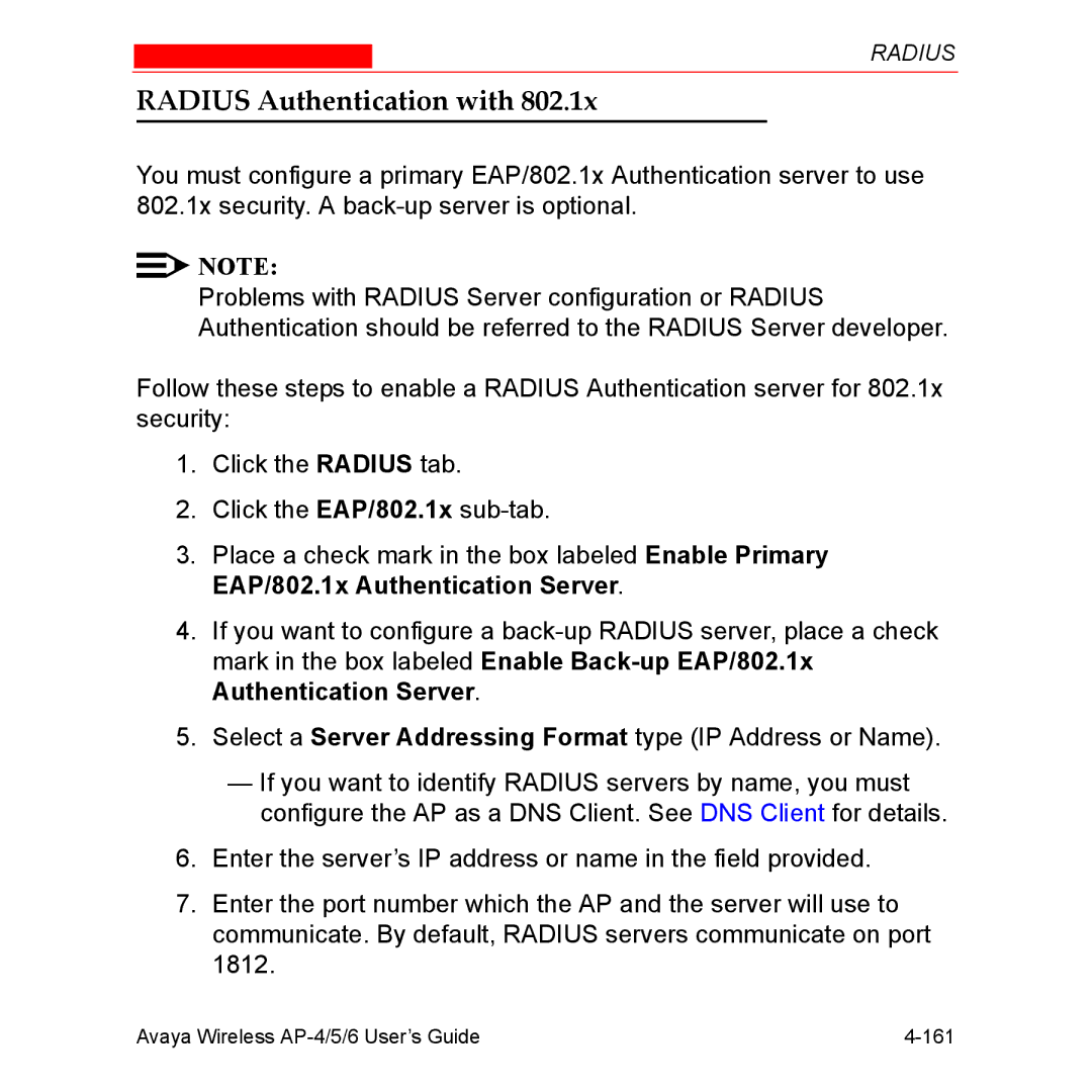 Avaya AP-6, AP-4, AP-5 manual Radius Authentication with 