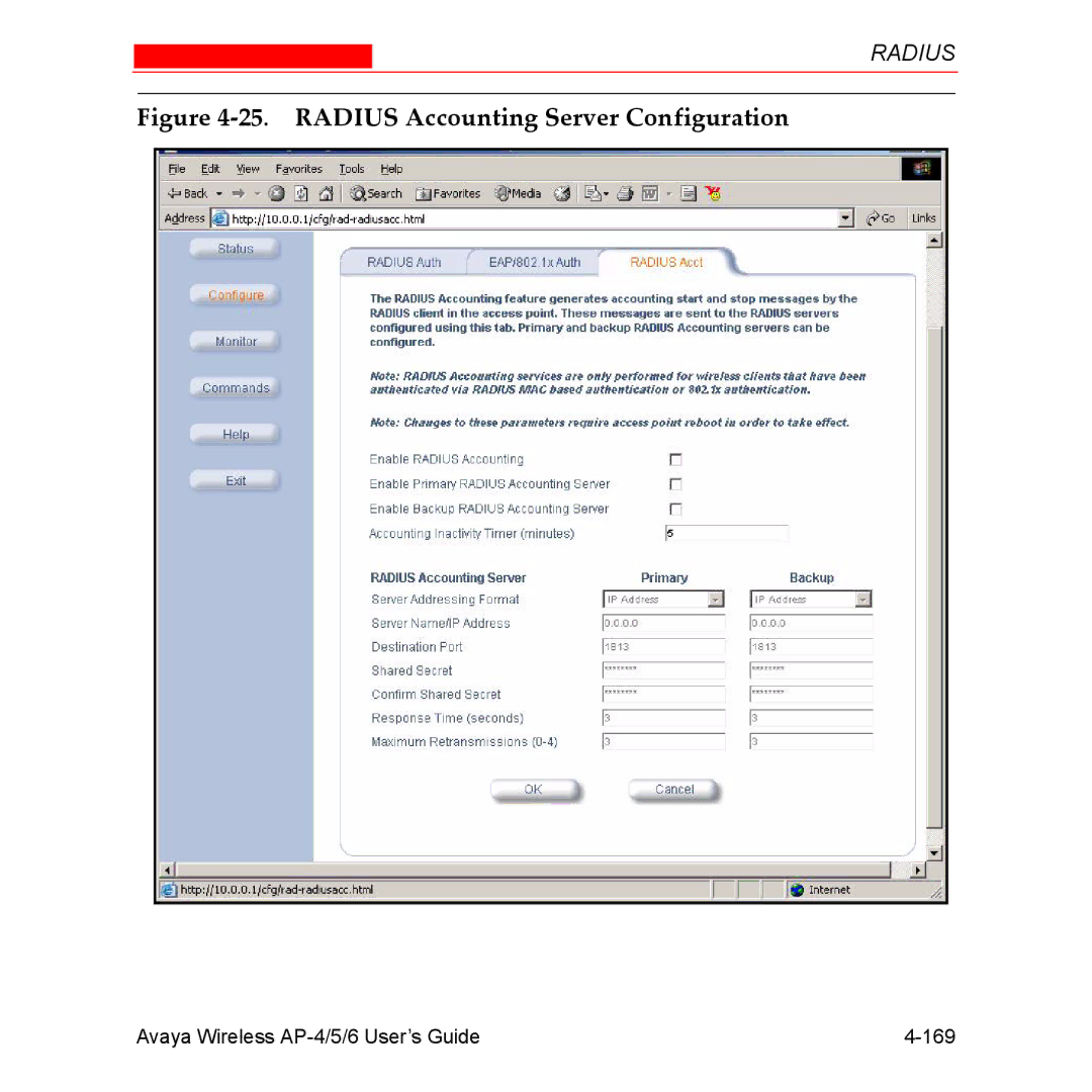 Avaya AP-4, AP-6, AP-5 manual Radius Accounting Server Configuration 