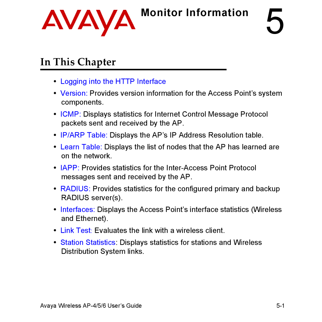 Avaya AP-5, AP-4, AP-6 manual Monitor Information 