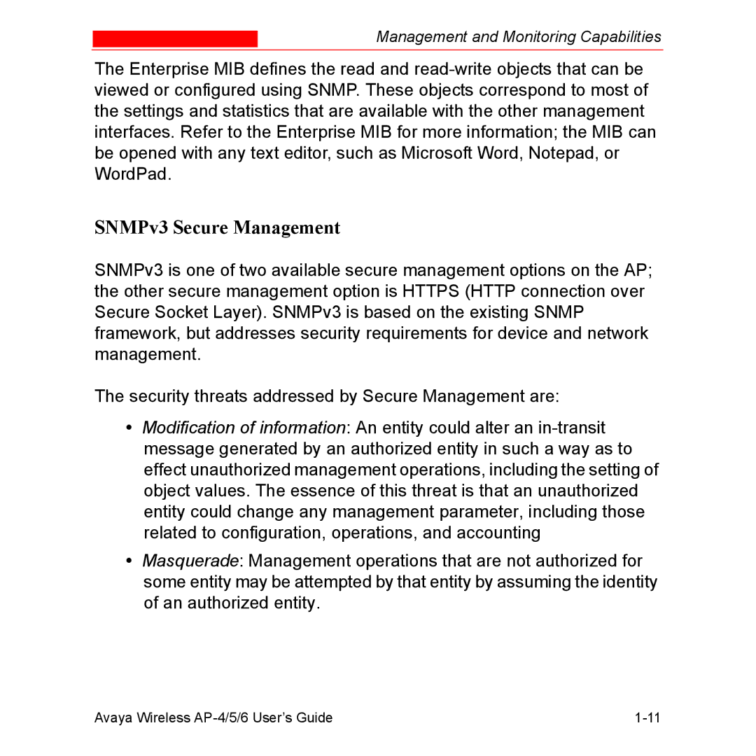 Avaya AP-5, AP-4, AP-6 manual SNMPv3 Secure Management 