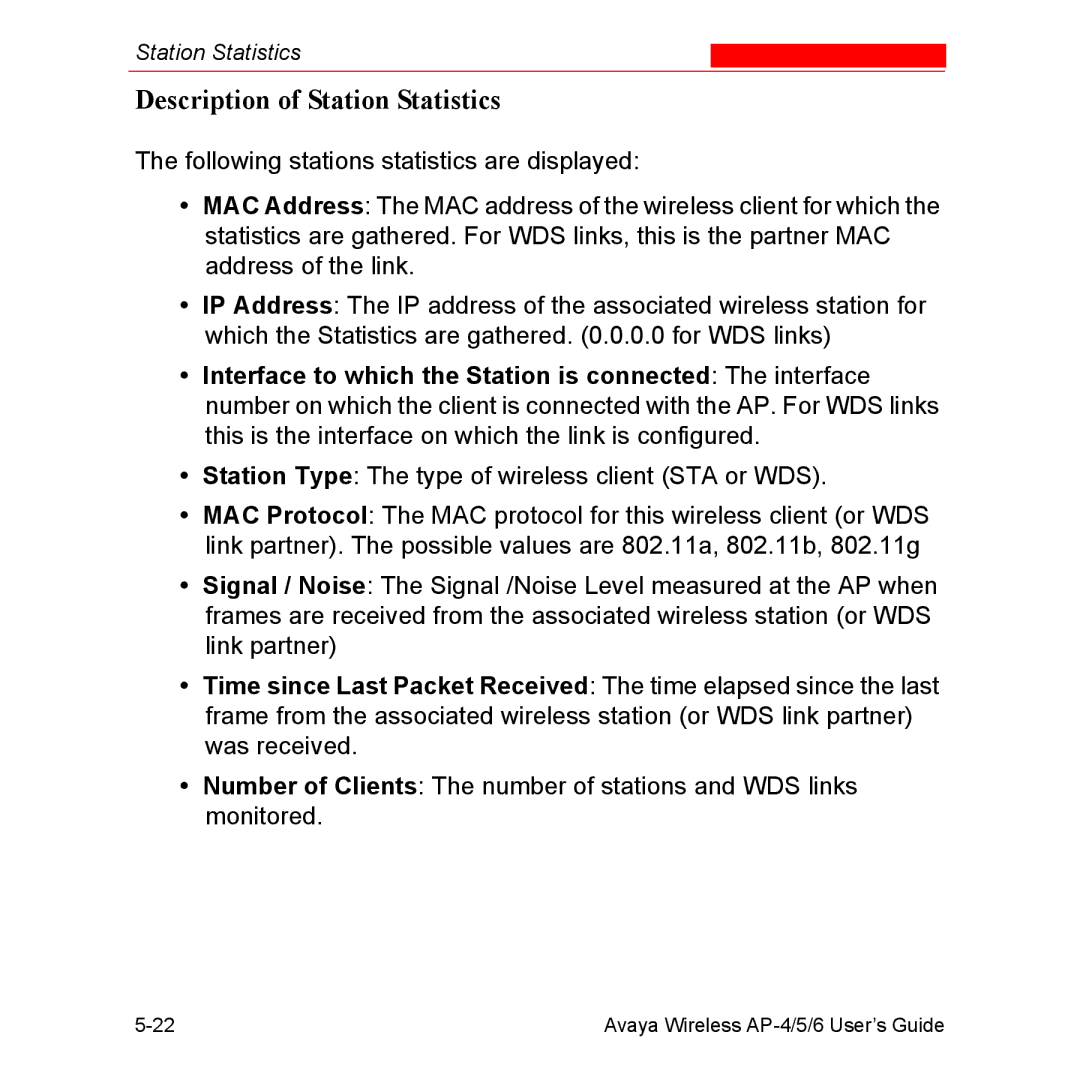 Avaya AP-5, AP-4, AP-6 manual Description of Station Statistics 