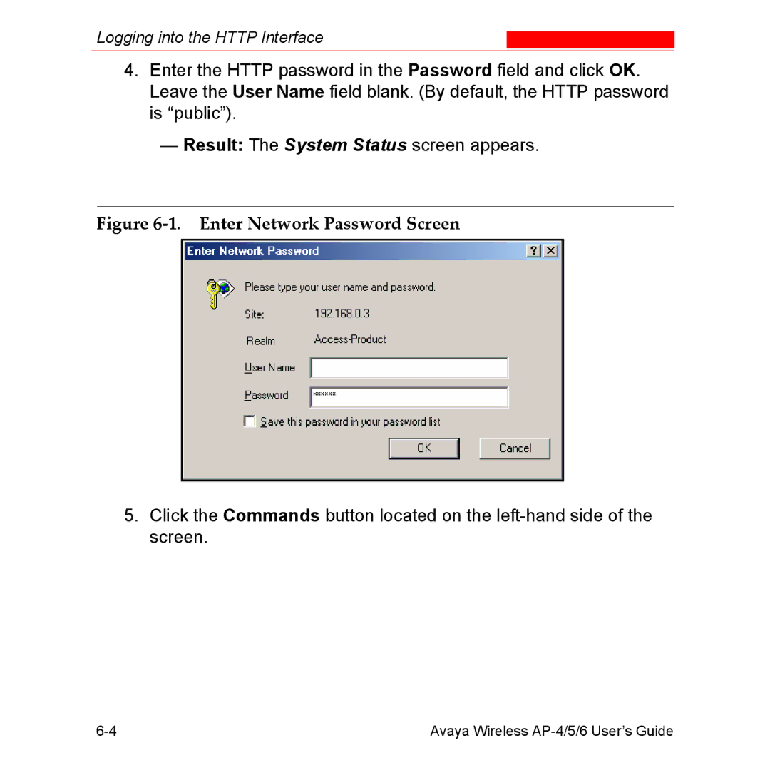 Avaya AP-5, AP-4, AP-6 manual Enter Network Password Screen 