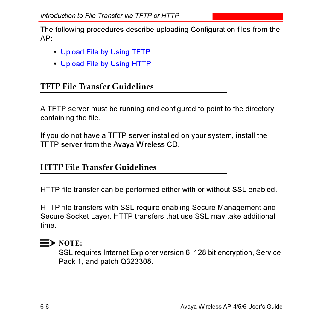 Avaya AP-6, AP-4, AP-5 manual Tftp File Transfer Guidelines, Http File Transfer Guidelines 