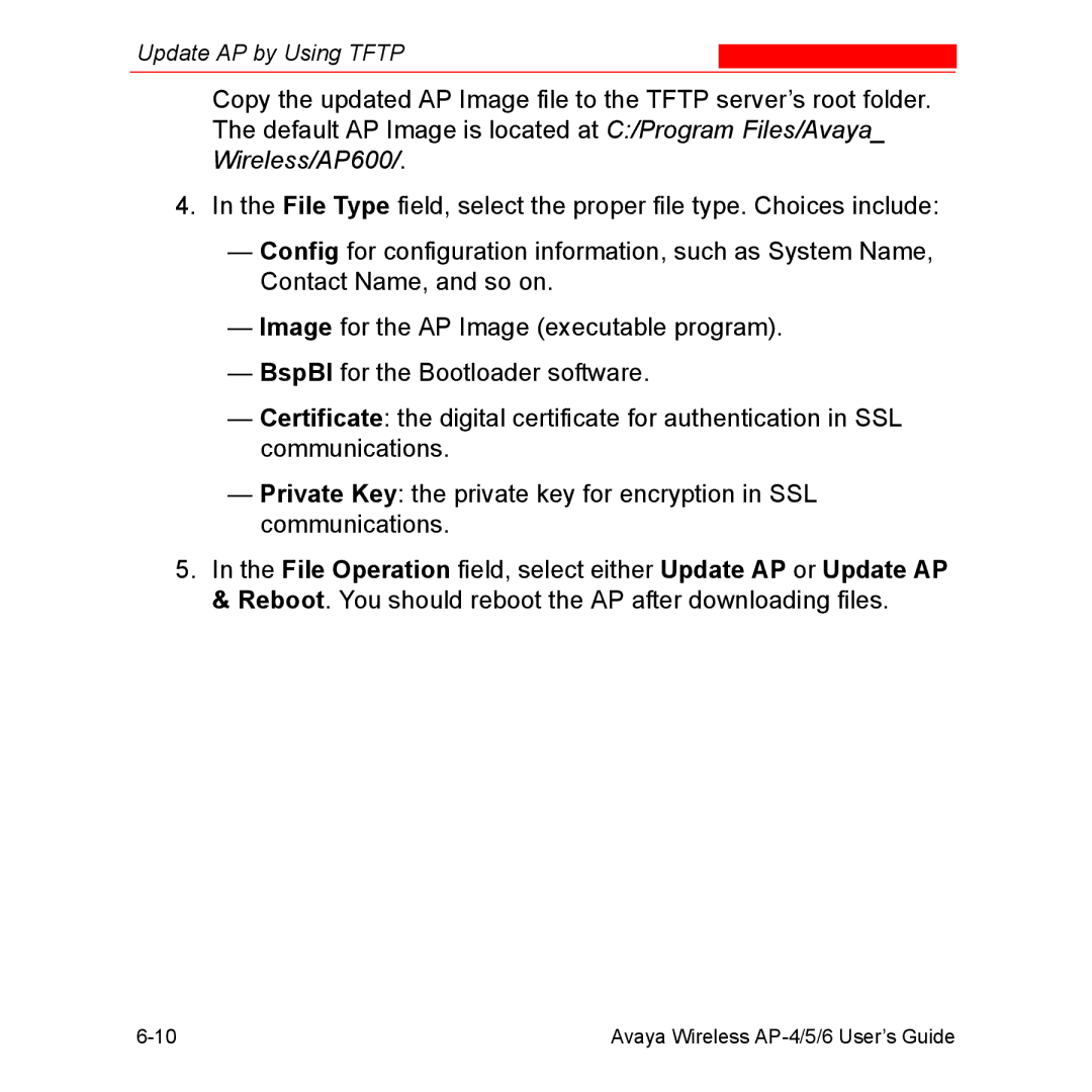 Avaya AP-5, AP-4, AP-6 manual File Operation field, select either Update AP or Update AP 