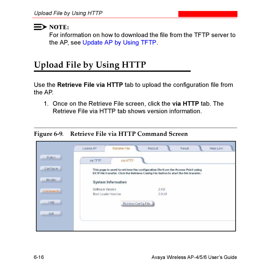 Avaya AP-5, AP-4, AP-6 manual Upload File by Using Http, Retrieve File via Http Command Screen 