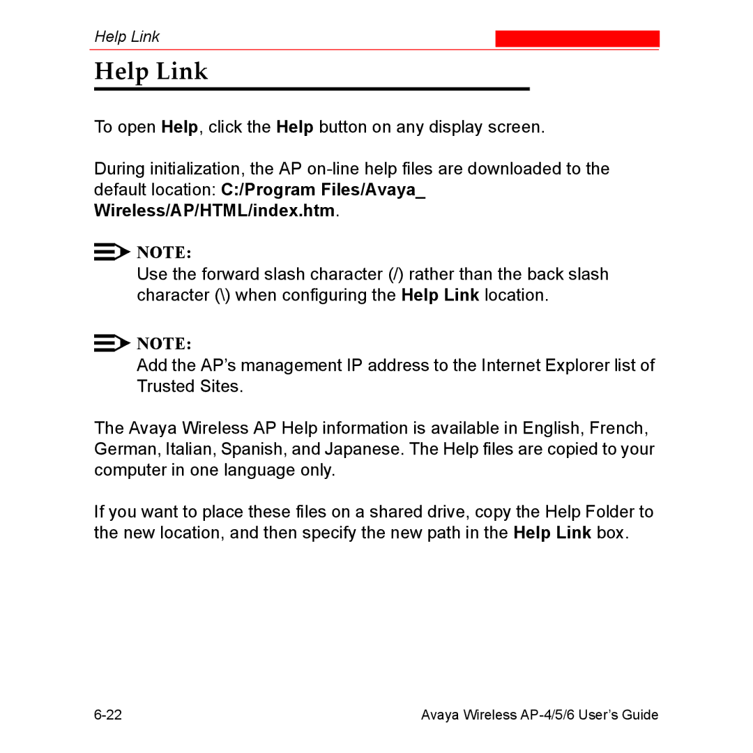 Avaya AP-5, AP-4, AP-6 manual Help Link 