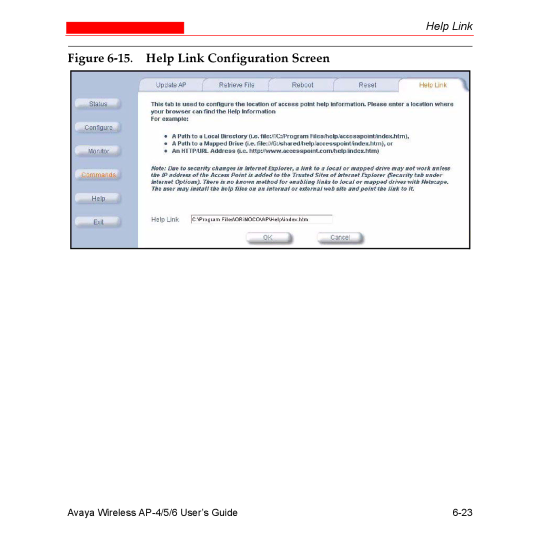 Avaya AP-4, AP-6, AP-5 manual Help Link Configuration Screen 