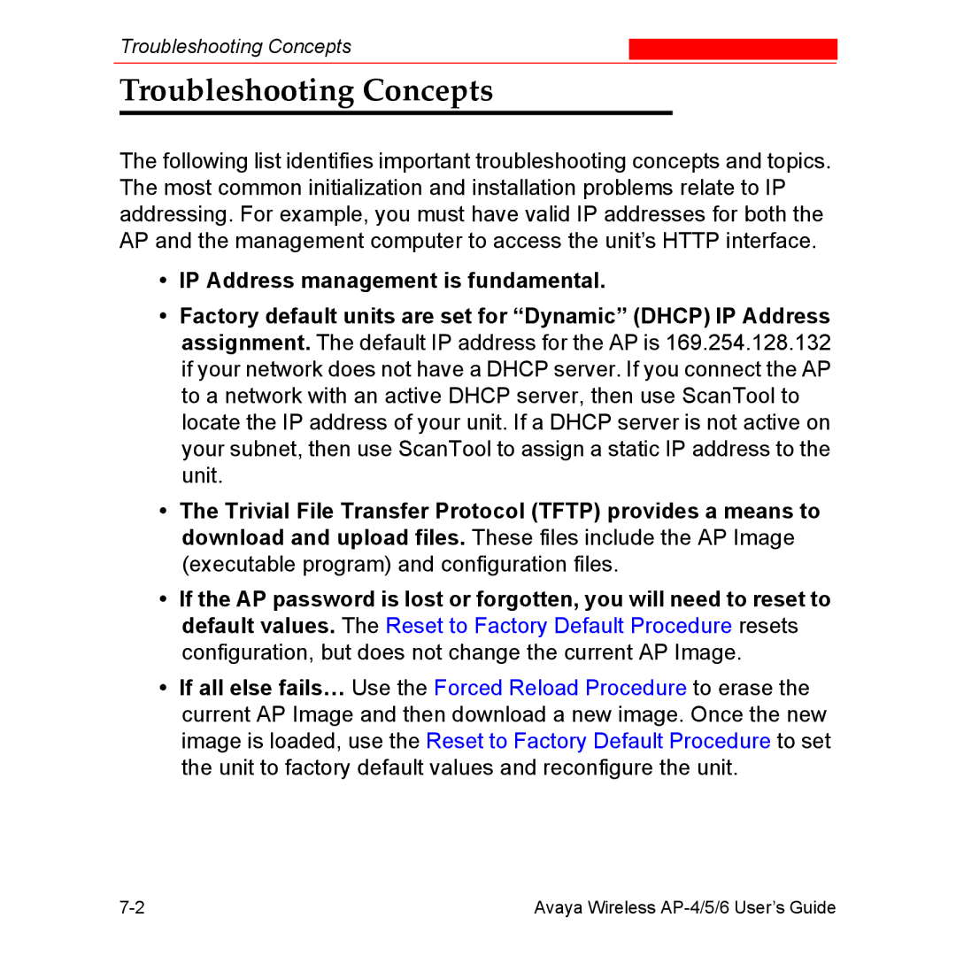 Avaya AP-4, AP-6, AP-5 manual Troubleshooting Concepts 