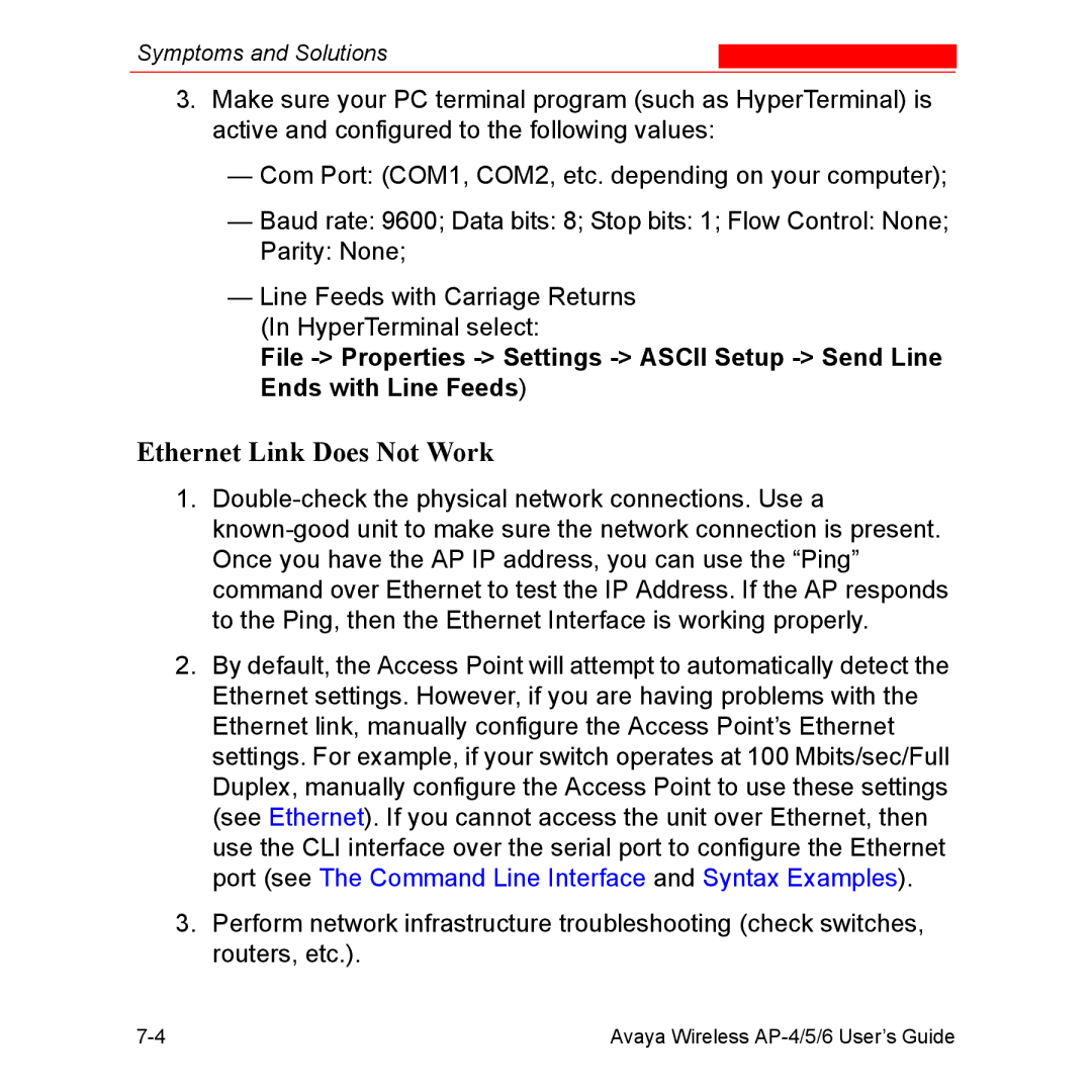 Avaya AP-5, AP-4, AP-6 manual Ethernet Link Does Not Work 