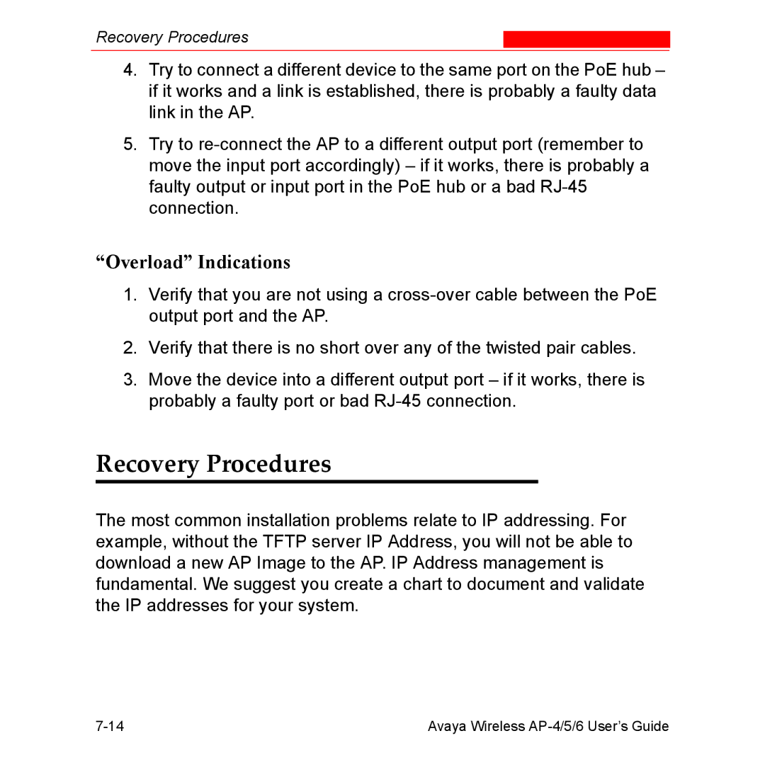 Avaya AP-4, AP-6, AP-5 manual Recovery Procedures, Overload Indications 