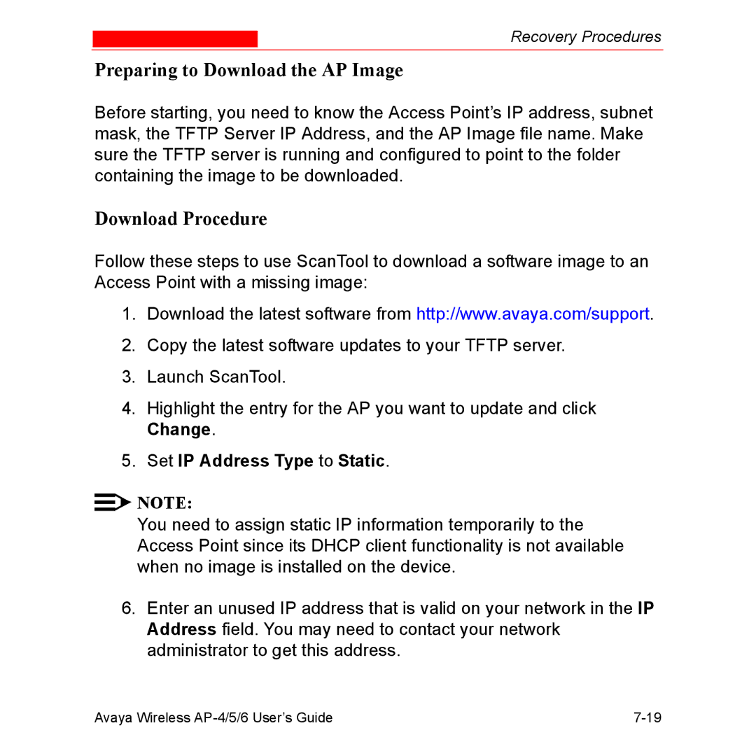 Avaya AP-5, AP-4, AP-6 manual Preparing to Download the AP Image, Download Procedure 