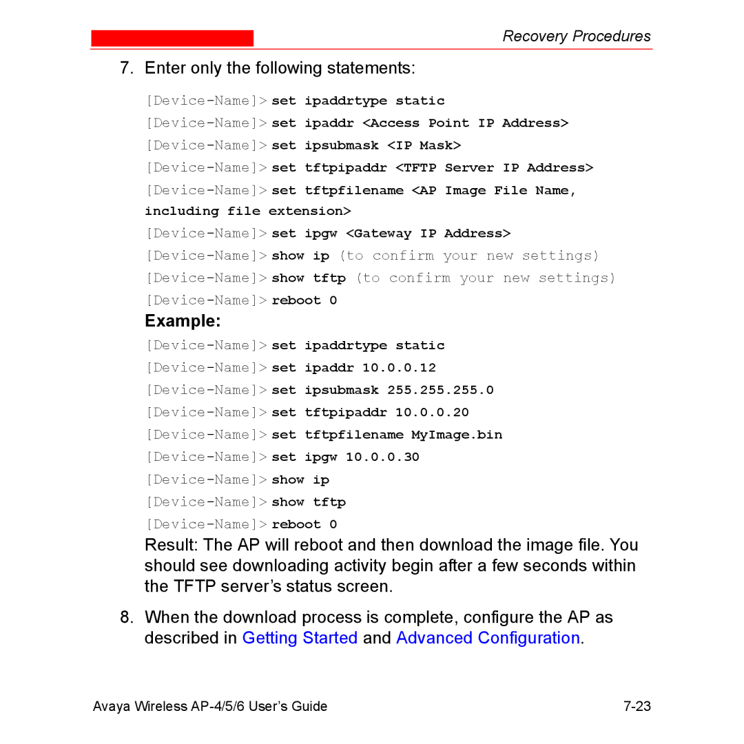 Avaya AP-4, AP-6, AP-5 manual Enter only the following statements, Example 