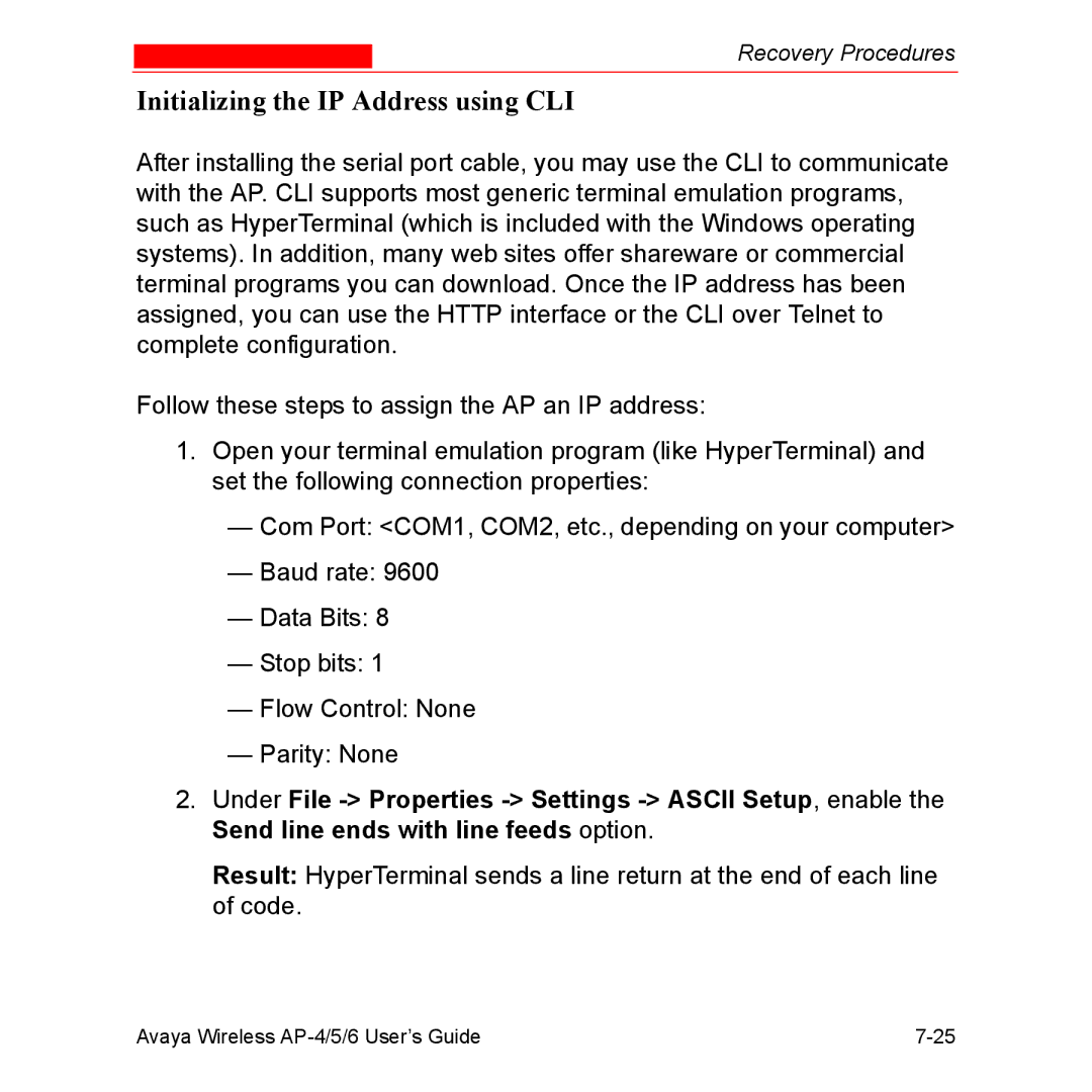 Avaya AP-5, AP-4, AP-6 manual Initializing the IP Address using CLI 