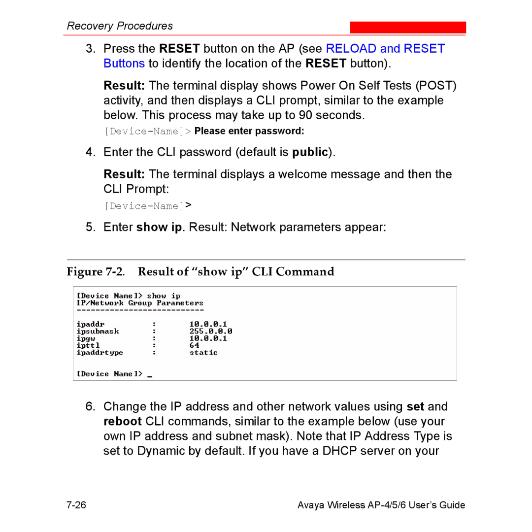 Avaya AP-4, AP-6, AP-5 manual Result of show ip CLI Command 