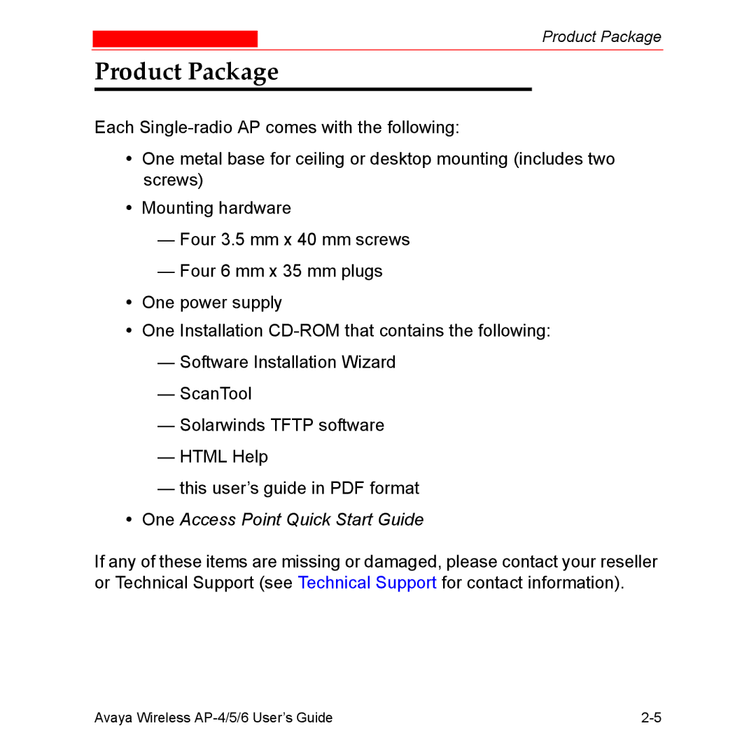 Avaya AP-5, AP-4, AP-6 manual Product Package, One Access Point Quick Start Guide 