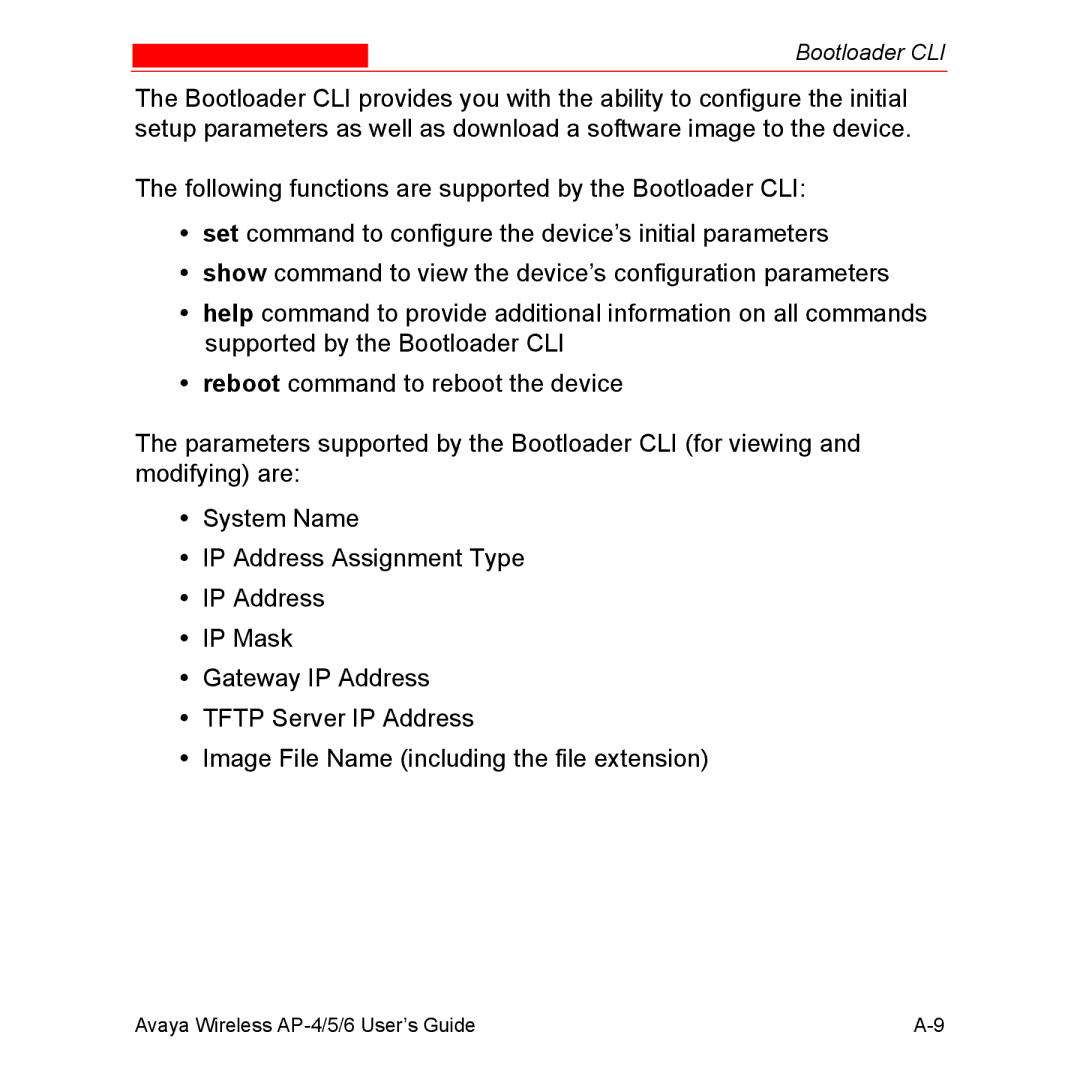 Avaya AP-6, AP-4, AP-5 manual Bootloader CLI 