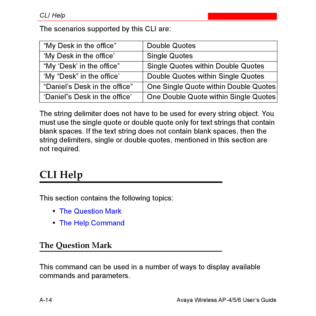 Avaya AP-4, AP-6, AP-5 manual CLI Help, Question Mark 