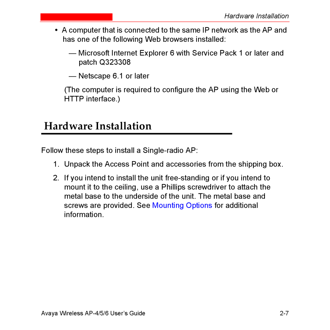 Avaya AP-6, AP-4, AP-5 manual Hardware Installation 