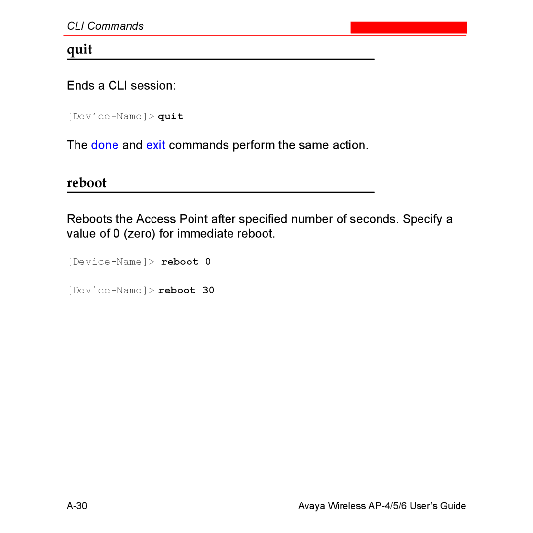 Avaya AP-6, AP-4, AP-5 manual Quit, Reboot 