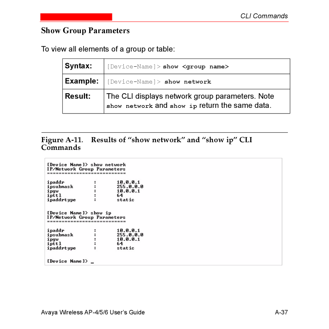 Avaya AP-5, AP-4, AP-6 manual Show Group Parameters, Result 