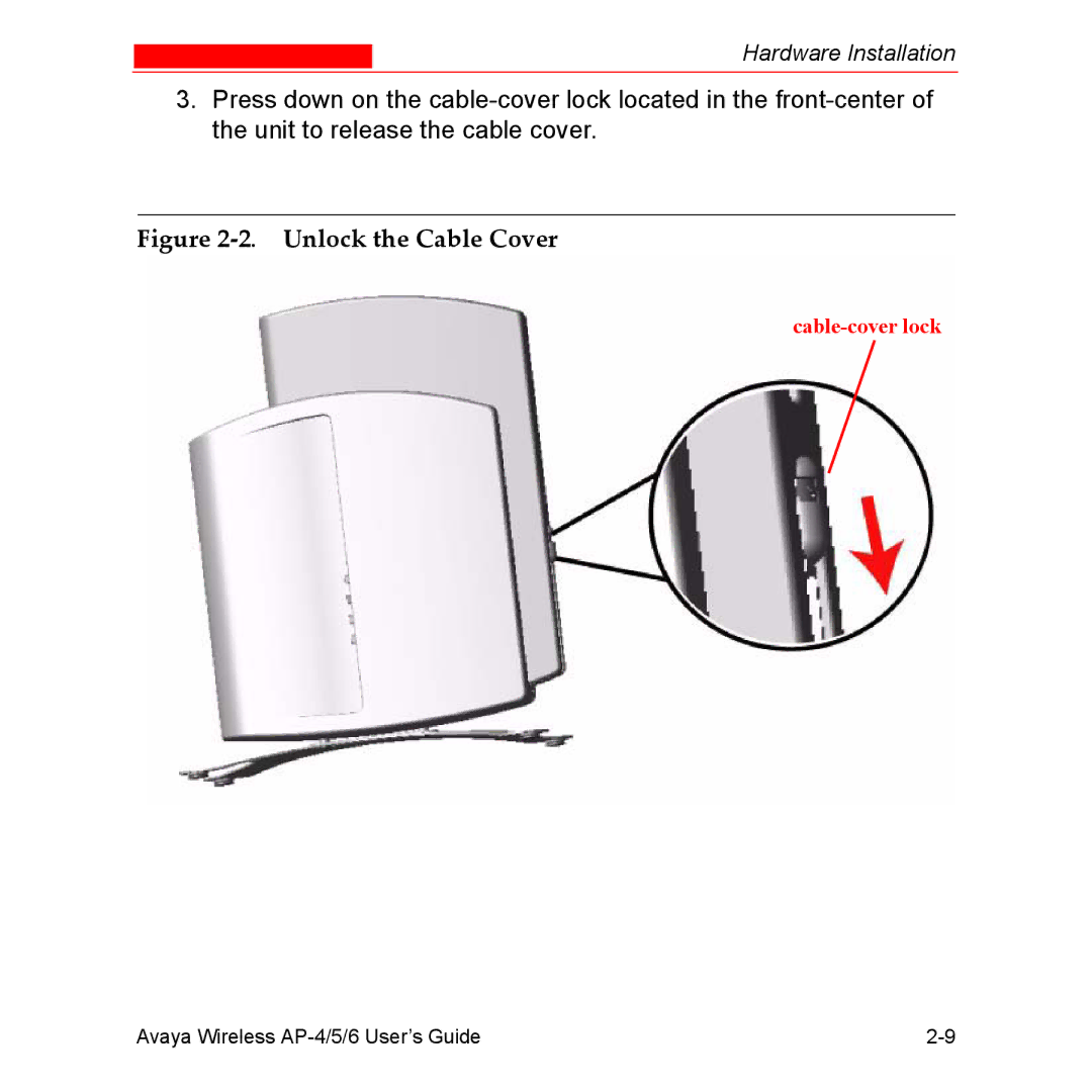 Avaya AP-4, AP-6, AP-5 manual Unlock the Cable Cover 