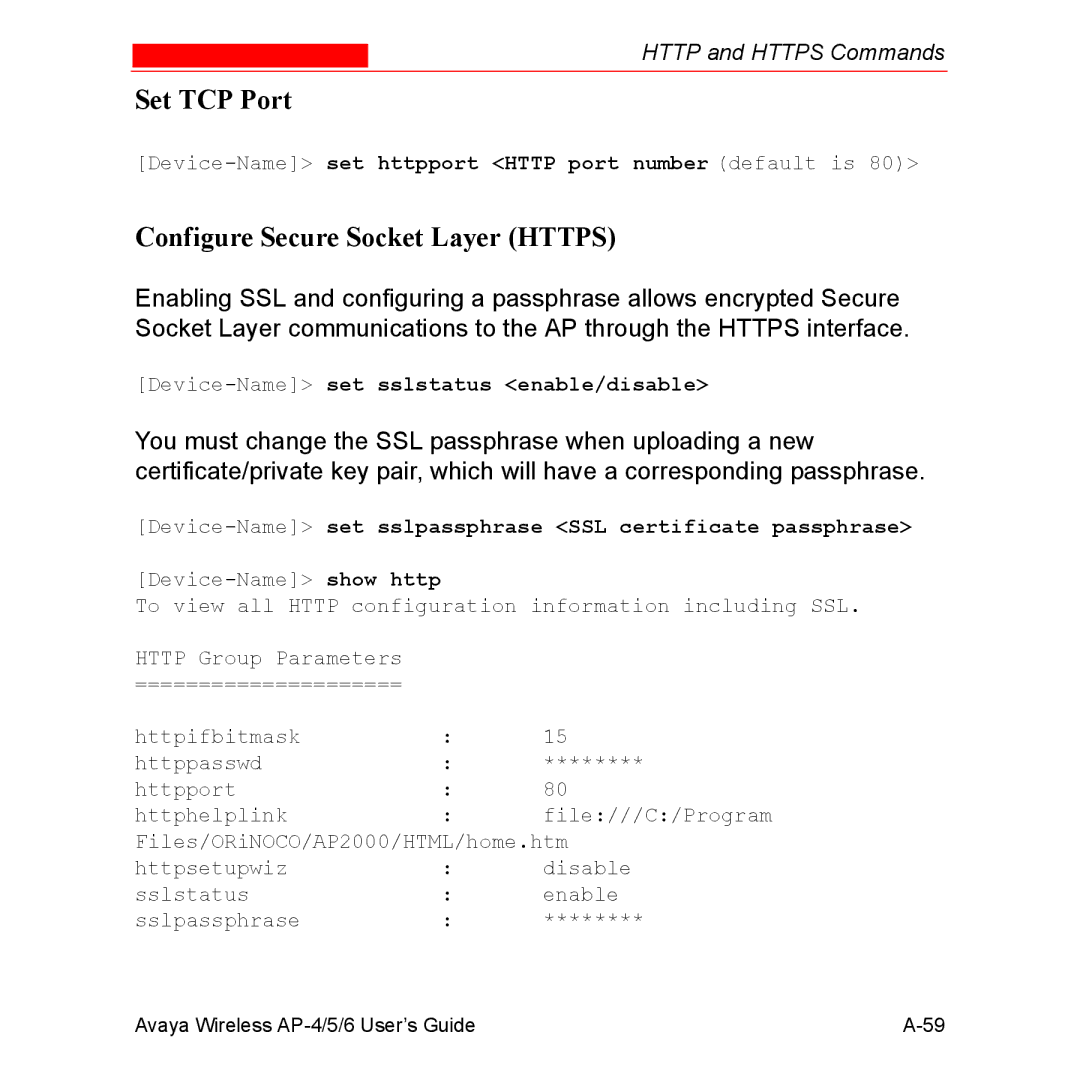 Avaya AP-4, AP-6, AP-5 manual Set TCP Port, Configure Secure Socket Layer Https 