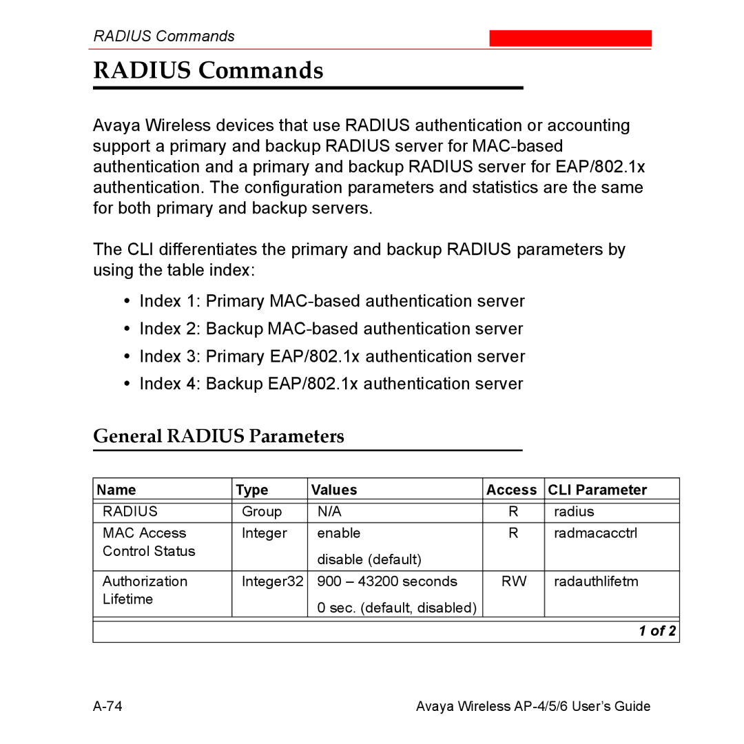 Avaya AP-4, AP-6, AP-5 manual Radius Commands, General Radius Parameters 