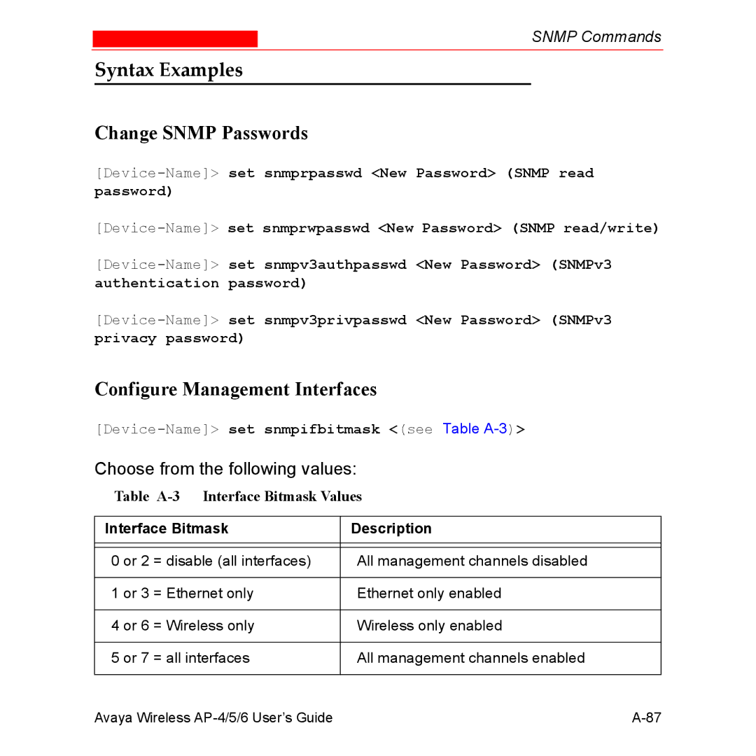 Avaya AP-6, AP-4, AP-5 manual Syntax Examples, Change Snmp Passwords 