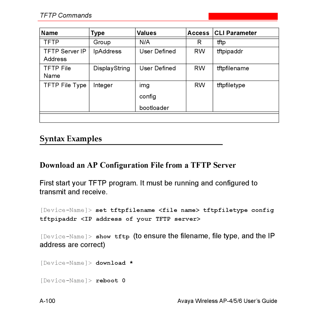 Avaya AP-5, AP-4, AP-6 manual Download an AP Configuration File from a Tftp Server 