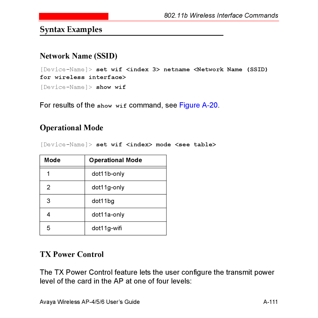 Avaya AP-6, AP-4, AP-5 manual For results of the show wif command, see Figure A-20 